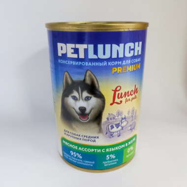 Petlunch для собак 400г жб мясное ассорти с языком в желе